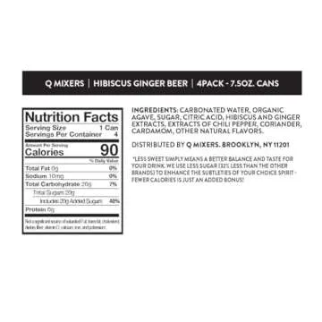 Q HIBISCUS GINGER BEER with Real Ginger, Hibiscus, & Organic Agave - Cocktails & Mocktails - Real Ingredients, Perfectly Carbonated & Less Sweet - 80 Calories per Can - 7.5 Fl Oz Cans (Pack of 24)