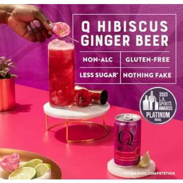 Q HIBISCUS GINGER BEER with Real Ginger, Hibiscus, & Organic Agave - Cocktails & Mocktails - Real Ingredients, Perfectly Carbonated & Less Sweet - 80 Calories per Can - 7.5 Fl Oz Cans (Pack of 24)