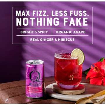 Q HIBISCUS GINGER BEER with Real Ginger, Hibiscus, & Organic Agave - Cocktails & Mocktails - Real Ingredients, Perfectly Carbonated & Less Sweet - 80 Calories per Can - 7.5 Fl Oz Cans (Pack of 24)