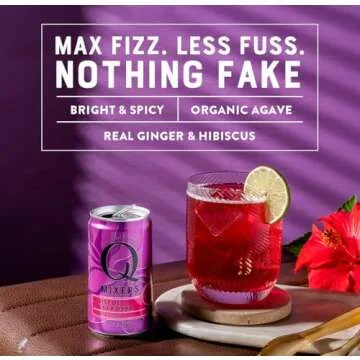 Q HIBISCUS GINGER BEER with Real Ginger, Hibiscus, & Organic Agave - Cocktails & Mocktails - Real Ingredients, Perfectly Carbonated & Less Sweet - 80 Calories per Can - 7.5 Fl Oz Cans (Pack of 24)