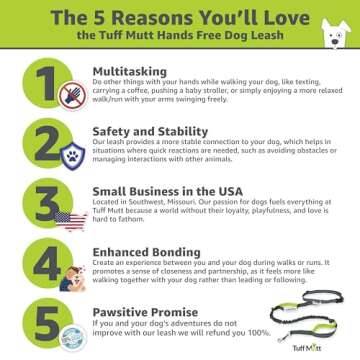 Tuff Mutt Hands-Free Waist Leash for Dog Walking, Running and Hiking, Adjustable Belt with Double Ha...