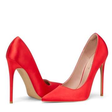 Elisabet Tang High Heels Womens Pointed Toe Heels Satin Pumps Stiletto Bridal Party Dress Evening Wedding Shoes for Woman Red 9