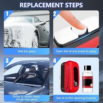 Car Glass Oil Film Cleaner, New Hydrophobic Glass Coating for Windshield Improves Clarity and Visibility, Universal Car Glass Oil Film Removal Anti-rain Mist Cleaning Wipes Brush for All Vehicles (1 Set)