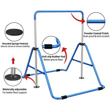 Tepemccu Expandable Gymnastics Bars,Adjustable Height Gymnastic Horizontal Bars,Junior Training Bar Children Folding Training Monkey Bars for Kids