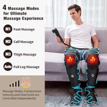 Sotion Leg Massager with Heat and Compression for Circulation & Recovery, Upgraded Foot Calf Thigh Sequential Massager Device with Handheld Controller, 4 Modes 4 Intensities, Help for Leg Pain Relief