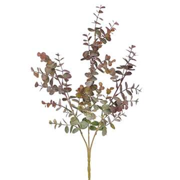 Okngr 4 Pcs Artificial Eucalyptus Leaves Greenery Stems Faux Eucalyptus Leaves Spray Silver Dollar Eucalyptus Branches Plastic Eucalyptus Stems for Floral Arrangement Home Party Wedding Decor