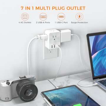 Surge Protector Wall Outlet Extender, TESSAN Multi Plug Outlet Splitter with 3 USB Charging Blocks(1...