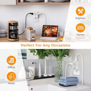 Surge Protector Wall Outlet Extender, TESSAN Multi Plug Outlet Splitter with 3 USB Charging Blocks(1 USB C), Multi Plug Wall Charger for Home, Office, School, College Dorm Essentials