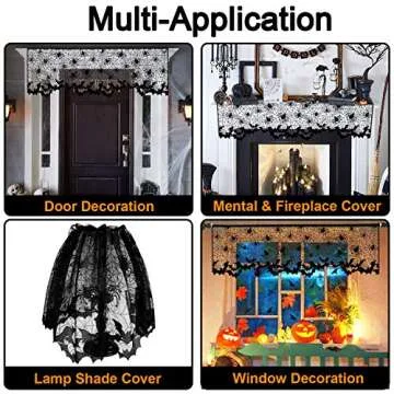 3Pcs Halloween Lamp Shade Cover Decoration, Black Lace Ribbon Spider web Lampshades Cover Topper Scarf for Festive Party Indoor Decor Supplies, Large 20 X 60 Inch Spiderweb Lamp Shade Cover