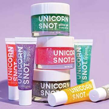 UNICORN SNOT Holographic Glitter Lip Gloss & Gel - Cosmetic Grade Hair, Face or Body Glitter - Christmas Gifts Ideas, Stocking Stuffers, Christmas Glitter Makeup for Holiday Face Paint (Pink)