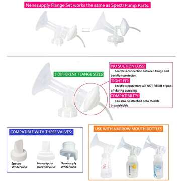 Nenesupply Flange Set for Spectra S2 Spectra S1 Spectra 9 Plus Spectra Baby USA Breastpump Replace Spectra Flange Spectra Backflow Protector Use with Narrow Mouth Bottle. Compatible with Spectra Valve