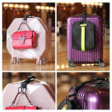 J Hook Luggage Strap Add a Bag Hook Hanger Strap, Adjustable attaches Briefcase Together (Black-Norm...