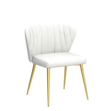 Velvet Dining Chairs Set of 2, Modern Upholstered Side Chair with Golden Legs, Small Cute Armless Accent Chair for Living Room, Kitchen, Bedroom, Beauty Room/Ivory, 2-Pack