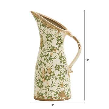 6.5in. Tuscan Ceramic Green Scroll Pitcher Vase