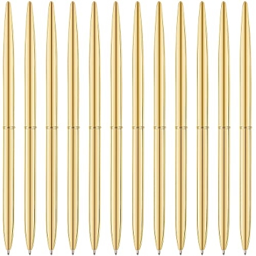 Unibene 12 Pack Ballpoint Pens-Gold, Slim Metallic Retractable Pens Set for Office, Students & Gifts