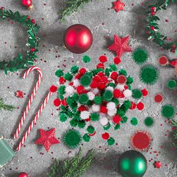 BQTQ 1800 Pieces Christmas Pom Pom Balls Glitter Tinsel Pom Pom for Craft Making and Christmas Decorations (4 Sizes, White, Green, Red)