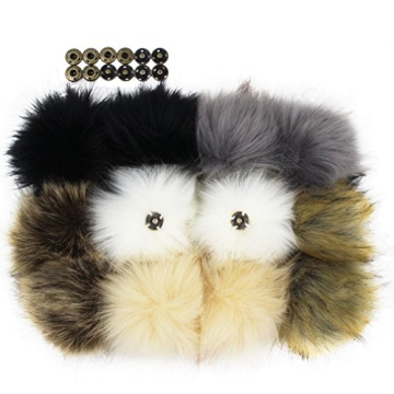 12pcs Faux Fox Fur Pom Pom with Press Button Removable Knitting Hat Accessories 4.3 Inches