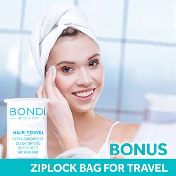 Bondi SPA Microfiber Hair Towel – Dries Hair 50% Faster – Anti-Frizz – Highly Absorbent & Super Soft - XL (42 x 22) - Rectangle