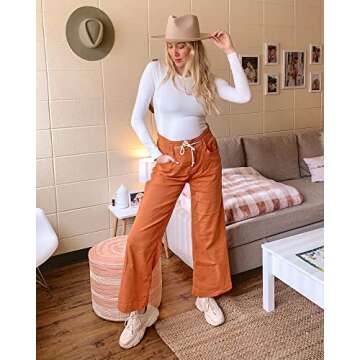 GRAPENT Women's Brown Jeans for Women Brown Baggy Jeans High Rise Wide Leg Jeans for Women Jeans for Women Baggy Jeans High Waisted Women Baggy Jeans Color Apricot Orange Size 4 Size 6