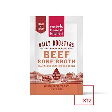 The Honest Kitchen Daily Boosters: Instant Beef Bone Broth with Turmeric for Dogs, 3.5g Sachets, Pac...