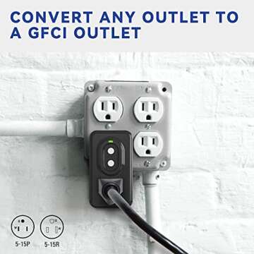 AIDA GFCI Adapter - 15 AMP Grounded 3-Prong with Auto Reset, Black