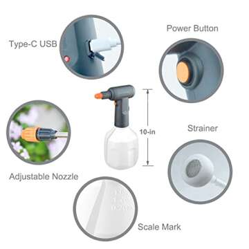 HIFAY ES1 Electric Spray Bottle 1L/0.26 Gallon, Spray 100 Bottles On a Single Charge, Handheld Recha...