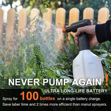 HIFAY ES1 Electric Spray Bottle 1L/0.26 Gallon, Spray 100 Bottles On a Single Charge, Handheld Rechargeable Battery Powered Sprayer,Automatic Sprayer,Plant Mister for Plants in Lawn and Garden