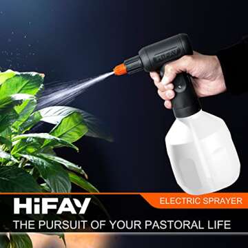 HIFAY ES1 Electric Spray Bottle 1L/0.26 Gallon, Spray 100 Bottles On a Single Charge, Handheld Rechargeable Battery Powered Sprayer,Automatic Sprayer,Plant Mister for Plants in Lawn and Garden