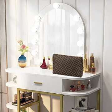 EVDIAGD Large Checkered Brown Makeup Bag - Retro Leather Cosmetic Pouch for Women - Travel makeup bag- Christmas Gift for Girlfriend,Wife,Mother.