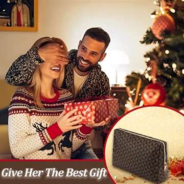 EVDIAGD Large Checkered Brown Makeup Bag - Retro Leather Cosmetic Pouch for Women - Travel makeup bag- Christmas Gift for Girlfriend,Wife,Mother.