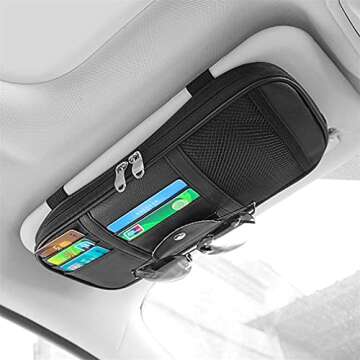 Kartisen Car Sun Visor Organizer, Auto Interior Accessories Pocket Organizer - Car Truck SUV Storage Pouch Holder, with Multi-Pocket Net Zipper (Black)