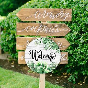 CHDITB Tropical Green Palm Leaves Welcome Sign Wall Decor(12''x12''), Botanical Plant Wooden Hanging Sign, Welcome Summer Door Decor for Home Office Farmhouse Yard Garden Classroom