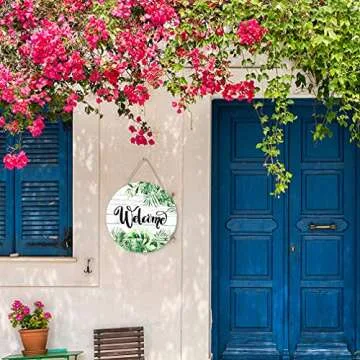 CHDITB Tropical Green Palm Leaves Welcome Sign for Home