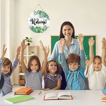 CHDITB Tropical Green Palm Leaves Welcome Sign for Home