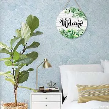 CHDITB Tropical Green Palm Leaves Welcome Sign for Home