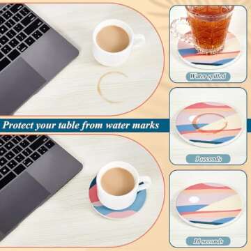 Set of 8 Absorbent Ceramic Coasters Boho Coasters with Cork Base Farmhouse Round Drink Coasters for Coffee Table Wooden Desk Mugs and Cups Kitchen Home Decor Housewarming Gifts, 4 Inch