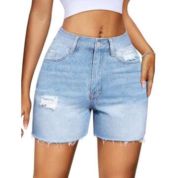 IWD Jean Shorts Womens High Waisted Ripped Casual Denim Shorts Stretchy Raw Hem Jorts 2025 Summer Tr...