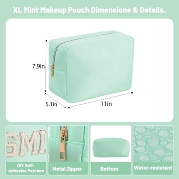 YogoRun Toiletry Kit XL Make up Bag Organizer Bag for Women Travel Bathroom Bag Nylon Cosmetic Pouch with Zipper Pocket (Mint,XL)