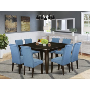 Modern Dining Table Set with 8 Chairs in Cappuccino Finish