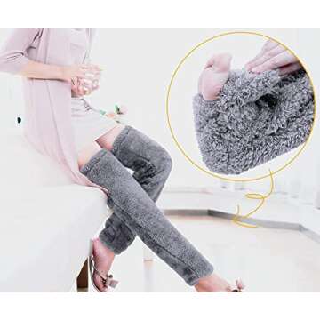 Peoaieh Over Knee High Fuzzy Socks Plush Slipper Stockings Furry Long Leg Warmers Winter Home Sleeping Socks (Gray)