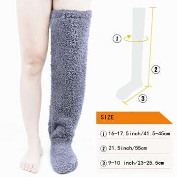 Peoaieh Over Knee High Fuzzy Socks Plush Slipper Stockings Furry Long Leg Warmers Winter Home Sleeping Socks (Gray)