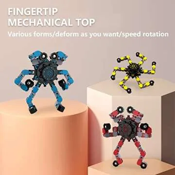 Transformable Fidget Spinners,3Pcs Funny Sensory Fidget Toys Deformable Chain DIY Robot Spinner,Easter Basket Stuffers Fingertip Stress Relief Gyro Toy Valentines Day Gifts for Kids Party Favors Toy