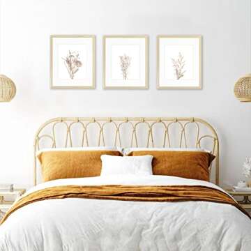 Botanical Wall Art Framed, Boho Farmhouse Decor, Rustic Plant Pictures Paintings, Modern Minimalist Theme Prints Ready To Hang for Living Room Bedroom Bathroom Kitchen Decor (11x14Inch,Framed Art)