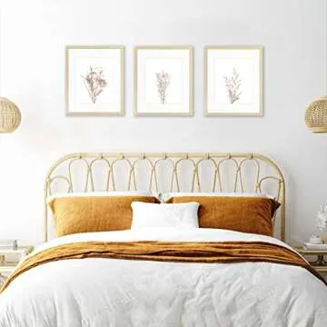 Botanical Wall Art Framed, Boho Farmhouse Decor, Rustic Plant Pictures Paintings, Modern Minimalist Theme Prints Ready To Hang for Living Room Bedroom Bathroom Kitchen Decor (11x14Inch,Framed Art)