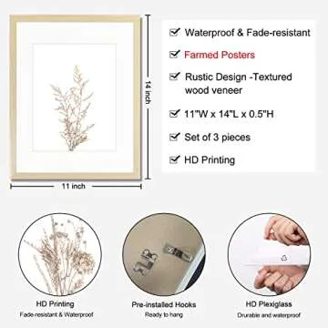 Botanical Wall Art Framed, Boho Farmhouse Decor, Rustic Plant Pictures Paintings, Modern Minimalist Theme Prints Ready To Hang for Living Room Bedroom Bathroom Kitchen Decor (11x14Inch,Framed Art)