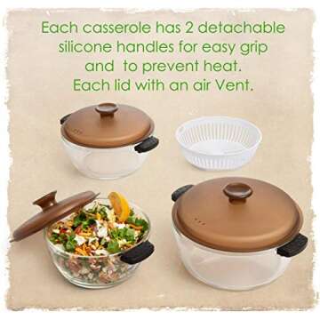 Moss & Stone 3-Piece Glass Casserole With Covered, 2.6/1.5/1 Qt Durable Bakeware Set, Borosilicate Glass Bowls, Bakeware Dish Oven Safe, & Microwave Safe, Clear Glass Baking Dish