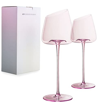 Red Wine Glasses Set of 2,Pink Crystal Wine Glass,Lead-Free Goblet,Unique Gifts for Christmas Women,...