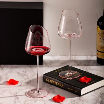 Luxurious Pink Wine Glass Set - Hand Blown, Elegant Gifts