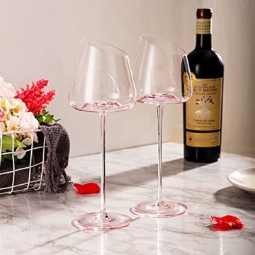 Luxurious Pink Wine Glass Set - Hand Blown, Elegant Gifts