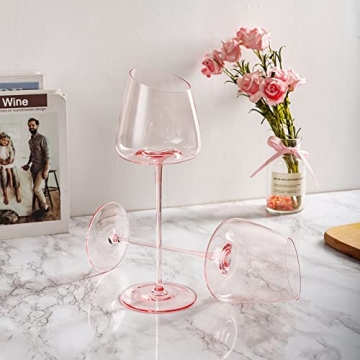 Luxurious Pink Wine Glass Set - Hand Blown, Elegant Gifts